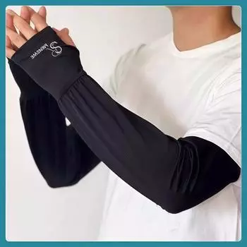 Men Ice Silk Long Widened Ice Sleeve Summer Plus Size Loose Sun Protection Oversleeve UV Protection Sleeves Arm Oversleeve Upgraded black [2 pairs] summer Handy Gadget
