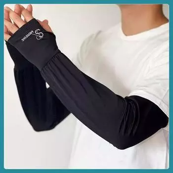 Men Ice Silk Long Widened Ice Sleeve Summer Plus Size Loose Sun Protection Oversleeve UV Protection Sleeves Arm Oversleeve Upgraded black [1 pair] for summer 3XL