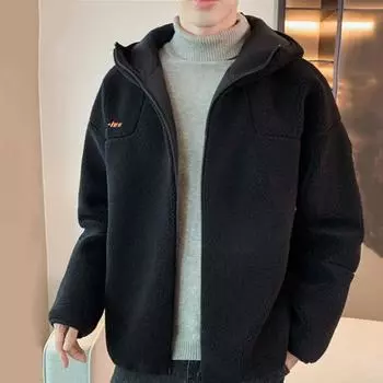 Men Jacket Coat Hooded Long Sleeve Embroidery Letter Print Solid Color 2XL чёрный