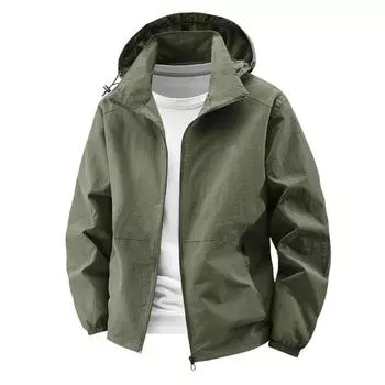 Men Jacket Spring and Autumn Fashion Versatile Windproof Waterproof Workwear Hooded Jacket Outdoor Travel Leisure Camping Jacket M армия зеленый