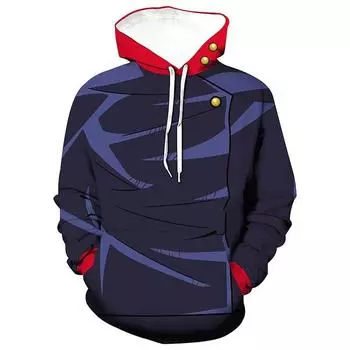 Men Jujutsu Anime Kaisen Hoodies Coat Pullover Sweatshirt Hooded Tops Jumper Blue-No Zip Hoodie,M