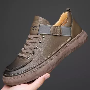 Men Leather Fashion Casual Walking Shoes Male Comfortable Skate Shoe Luxury Brand All-match Mens Sneakers Lace-Up Outdoor Shoes 38 жёлтый