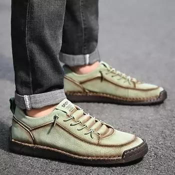 Мужская кожаная обувь ручной работы, кроссовки для улицы, оксфорды для поездок на работу, весенняя мода, мягкие нескользящие туфли на плоской подошве до щиколотки, повседневные мокасины 38 бежевый