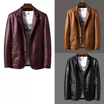 Мужская кожаная куртка, мужской тонкий костюм, кожаная куртка, мужская весенне-осенняя мотоциклетная куртка из искусственной кожи, большие размеры 6XL S чёрный