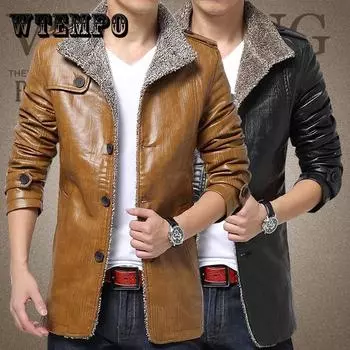 Мужская кожаная куртка, зимняя теплая куртка, плюс бархатное толстое кашемировое пальто, повседневная тонкая мотоциклетная куртка, парки 4XL хаки