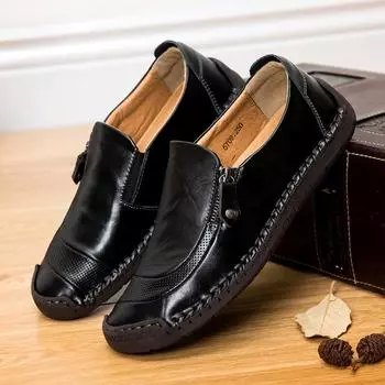 Men Leather Shoes 2025 Autumn Casual Zip Mens Loafers Driving Quality Handmade Dress Shoes Plus Size 48 Flats Moccasins Shoes 38