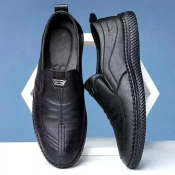 Men Leather Shoes Breathable Business Summer Slip on Loafers Man Casual Black Flats Driving Walking Shoes Moccasins 39 чёрный