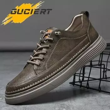 Men Leather Shoes Casual Shoes Male Sneakers Fashion Flats Premium Sneakers Banquet Beige Plus Size 38-47 Zapatillas Hombre New 38 серый