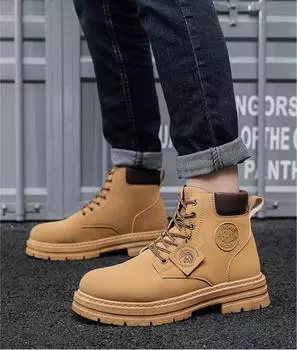 Men Leather Shoes High Top Boots Fashion Motorcycle Ankle Boots Men Winter Boots Man Shoes Lace-Up Botas Hombre Autumn Hot Sale 39