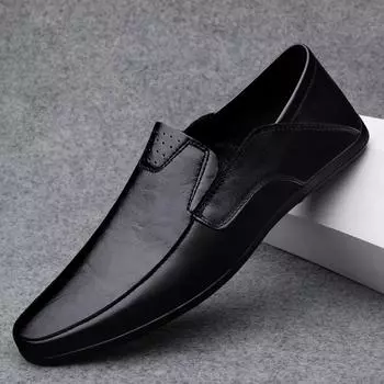 Men Leather Shoes slip on Business Office Loafers Fashion Driving Shoes Mens Moccasins outdoor Lightweight Casual Shoes men 6 чёрный
