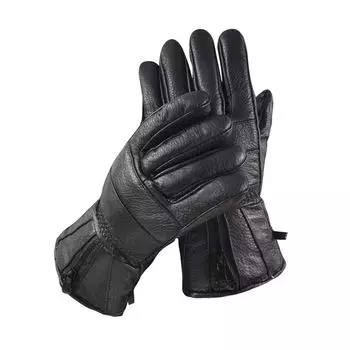 Men Leather Thickened Motorcycle Cold Protection in Winter Lengthened Fleece Lined Cycling Goatskin plus Size Thermal Windproof Cotton Gloves A section Black All yards