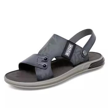 Men Leather Two ways Wear Sandals Male Beach Solid Sewing Leisure Slippers Summer New Skin Friendly Wear-resistant Shoes 38 коричневый