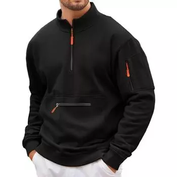 Men Leisure Hooded Hood Standing Collar Zipper Hoodie L