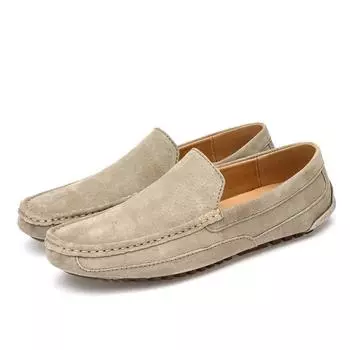 Men Loafers Fashion Handmade Suede Leather Shoe Slip on Driving Shoes for Men Soft Soled Casual Walking Flats Moccasins Big Size 38 хаки