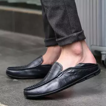 Men Loafers Hollow Out Men s Outdoor Footwear New Breathable Men Casual Shoes 2024 Genuine Leather Handmade Mens Slip on Flats 36 чёрный