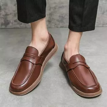 Men Loafers Shoes 2024 New Fashion Men Casual Leather Shoes Comfortable Men Flat Driving Moccasins High Quality Soft Men Shoes 38 чёрный