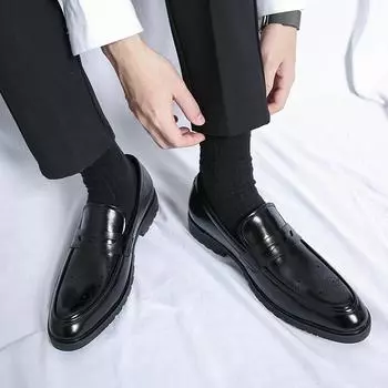 Men Loafers Slip on Social Shoes Streetwear Fashion Driving Shoes Business Casual Wedding Shoes Man Leather Shoes men moccasins 39 чёрный