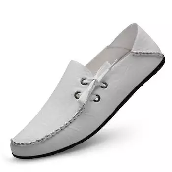 Men Loafers Soft Moccasins High Quality Spring Autumn Genuine Leather Shoes Men Flat Driving Shoes White Soft Folding Bean Shoes 240 чёрный