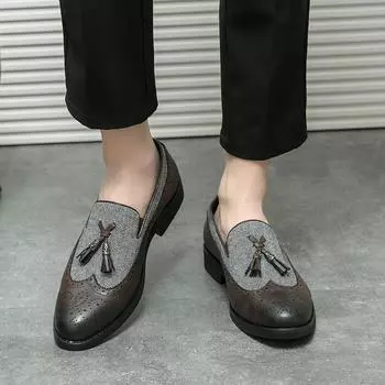 Мужские мокасины в уличном стиле, черные туфли с контрастной строчкой, формальные деловые, свадебные, нарядные, блейзеры, смокинги, праздничные туфли, большой размер EU:38 чёрный