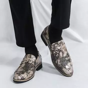 Мужские мокасины в уличном стиле, классические, с тиснением, с принтом, формальные, деловые, свадебные, выпускные, блейзеры, смокинги, праздничные туфли, большой размер EU:38 чёрный