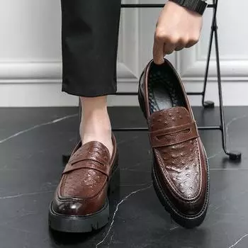 Men Loafers Street Style Classic Thick Sole Platform Height Increase Formal Business Wedding Dress Prom Blazers Tuxedo Party Shoes Large Size EU:38 чёрный