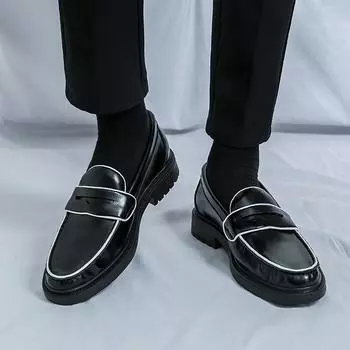 Men Loafers Street Style Shoes Thick Sole Formal Business Wedding Dress Prom Tuxedo Party Shoes Large Size EU:38 чёрный