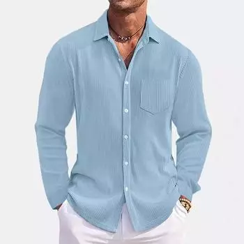 Men Long-Sleeved Shirt 2025 Spring Summer Solid Color Shirts Male Stand-Up Collar Casual Beach Shirts M серый