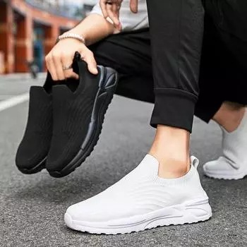 Men Mesh Casual Shoes Breathable High Quality Sneakers Trendy Slip on Lightweight Black Big Size Fashion Walking Man Tenis Shoe 39 чёрный