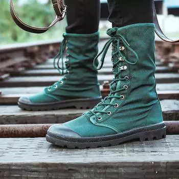 Men Military Boots Outdoor Fashion Canvas High Top Shoes Men s Casual Shoes Ankle Boots Black Marterns Boots Zapatos De Hombre 39 чёрный