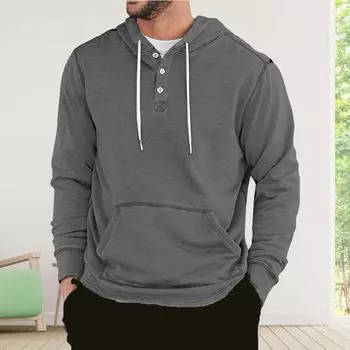 Men Military Button Down Pullover Cargo Sweatshirt Long Sleeve Vintage Workout Hiking Hoodies L