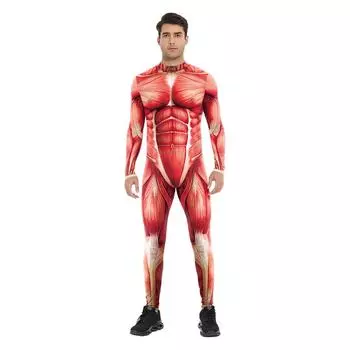 Men Muscle Tights Onesie Human Body Digital Printing Halloween Cosplay Costumes Jumpsuit for Adults Party Role Play Outfit S