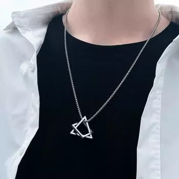 Men Necklace Triangle Square Pendant Necklace Dating Work Party Versatile Style Necklace Clothing чёрный/серебряный