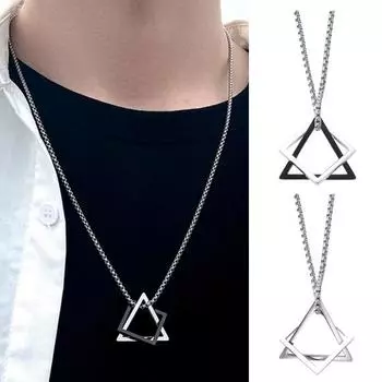 Men Necklace Triangle Square Pendant Necklace Dating Work Party Versatile Style Necklace серебряный
