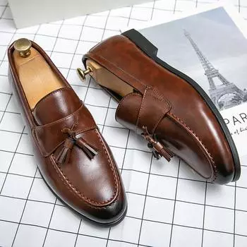 Men New Fashion Lefu Shoes Round Toe Casual Fashion Versatile Tassel Leather Shoes Business Dress Shoes Black Brown Size 38-48 38