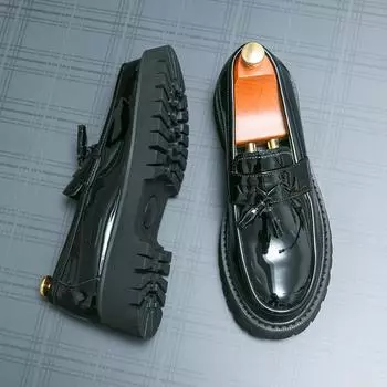 Men New Round Toe Lefu Shoes Black Thick Sole Fashion Buckle Shoes One Step Outdoor Dress Shoes Size 38-44 Men s Shoes 38