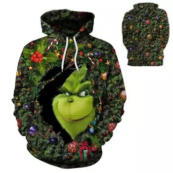 Men New The Hoodies 3d Printed Pullover Sweatshirt Christmas Cosplay Coat Peeping Grinch,L
