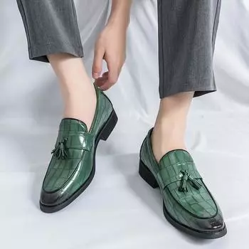 Men New trend Fashion loafer Shoes Casual Fashion Versatile Tassel Leather Business Dress party Comfortable walking shoes 38 чёрный