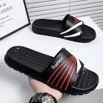 Мужские нескользящие быстросохнущие тапочки с мягкой подошвой, удобные шлепанцы для дома и улицы, пляжа, душа, ванной комнаты 42-43 чёрный