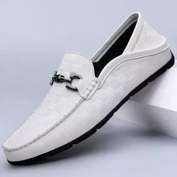 Men Outdoor Non-slip Driving Shoes Man Business Footwear Handmade Casual Slip on Shoe Genuine Leather Comfy Loafers Moccasins 37 белый