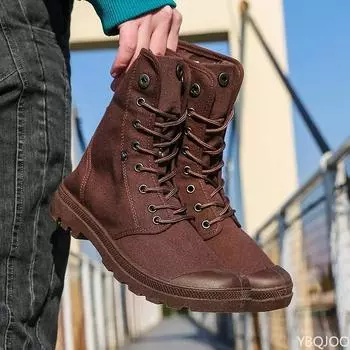 men Outdoor shoes thick-soled high-top canvas shoes men flip fashion sports shoes 2024 39 синий