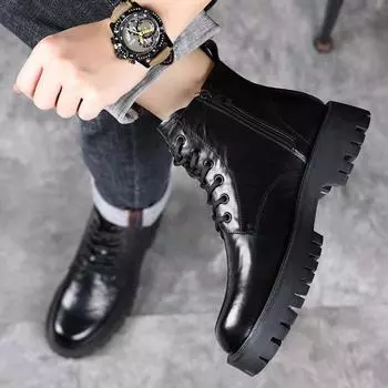 Мужские зимние туфли на платформе из мягкой кожи, новые модные тенденции, универсальные японские корейские деловые повседневные туфли, мужская обувь 38 чёрный