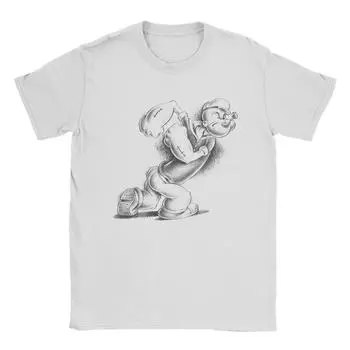 Men Popeyes Here Comes Trouble T Shirts Cartoon 100% Cotton Clothing Crazy Short Sleeve Crewneck Tees 4XL 5XL 6XL T-Shirts S чёрный