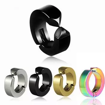 Men Punk Non-piercing Round Circle Stainless steel Ear Clip Jewelry Ear Cuff Hoop Earrings разноцветный