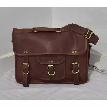 Men Real Unisex Leather Vintage Brown Messenger Shoulder Laptop Bag Briefcase 13 x 10 x 4 in
