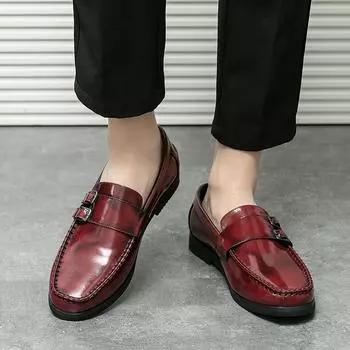 Men Red Monks Dress Loafers Shoes Wedding Party Shoes Casual Formal Business Leather Shoes Plus Size EU: 38 чёрный