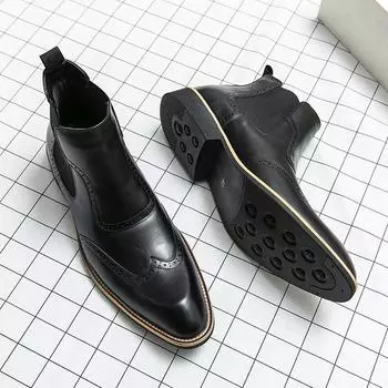 Men Retro Chelsea Boots PU Splicing European Style One Step Business Fashion High Quality Formal Boots Size 38-45 Men Boots 38