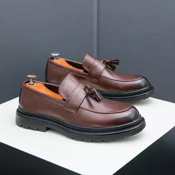 Men Retro Tassel Shoes Men Thick Soled Versatile Fashionable Small Leather Shoes Men One Foot Business Office Shoes Size 38-46 38