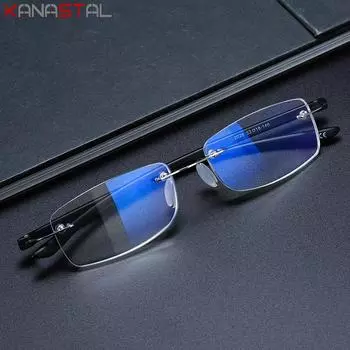 Men Rimless Reading Glasses Women Anti Blue Light Blockin Presbyopic Eyewear Computer TR90 Prescription Lenses Eyeglasses Frame +75 чёрный