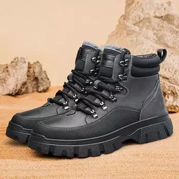 Men Round Toe Ankle Boots Couple Thick Sole Designer Luxury Genuine Leather Short Boots Comfy Outdoor Work Shoes Motorcycle Boot 38