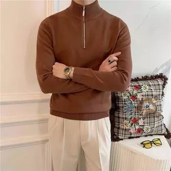 Men s 2023 Long Sleeve Half Turtleneck Zipper Sweater - Autumn/Winter All-Match Knit Pullover XL белый